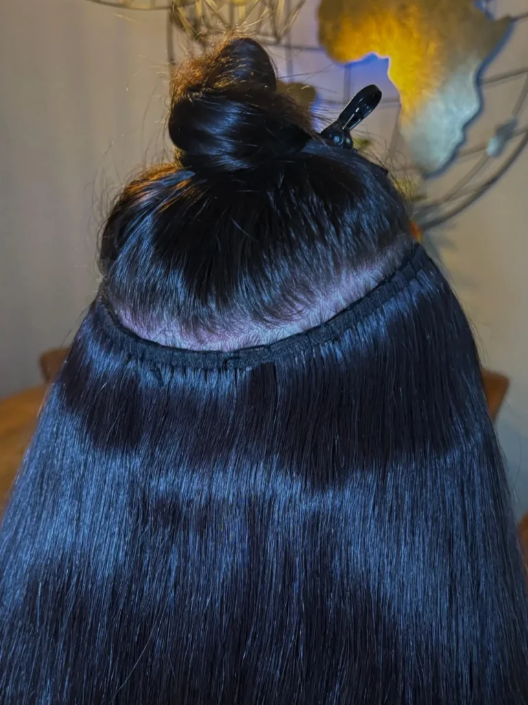 Extensions worden ingezet in lang haar, van dichtbij